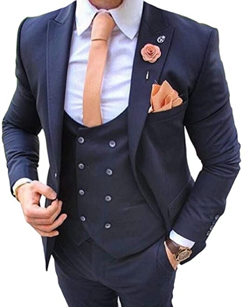Men Formal Wear Jacket - Costume Homme Bleu Marine 3 Pièces